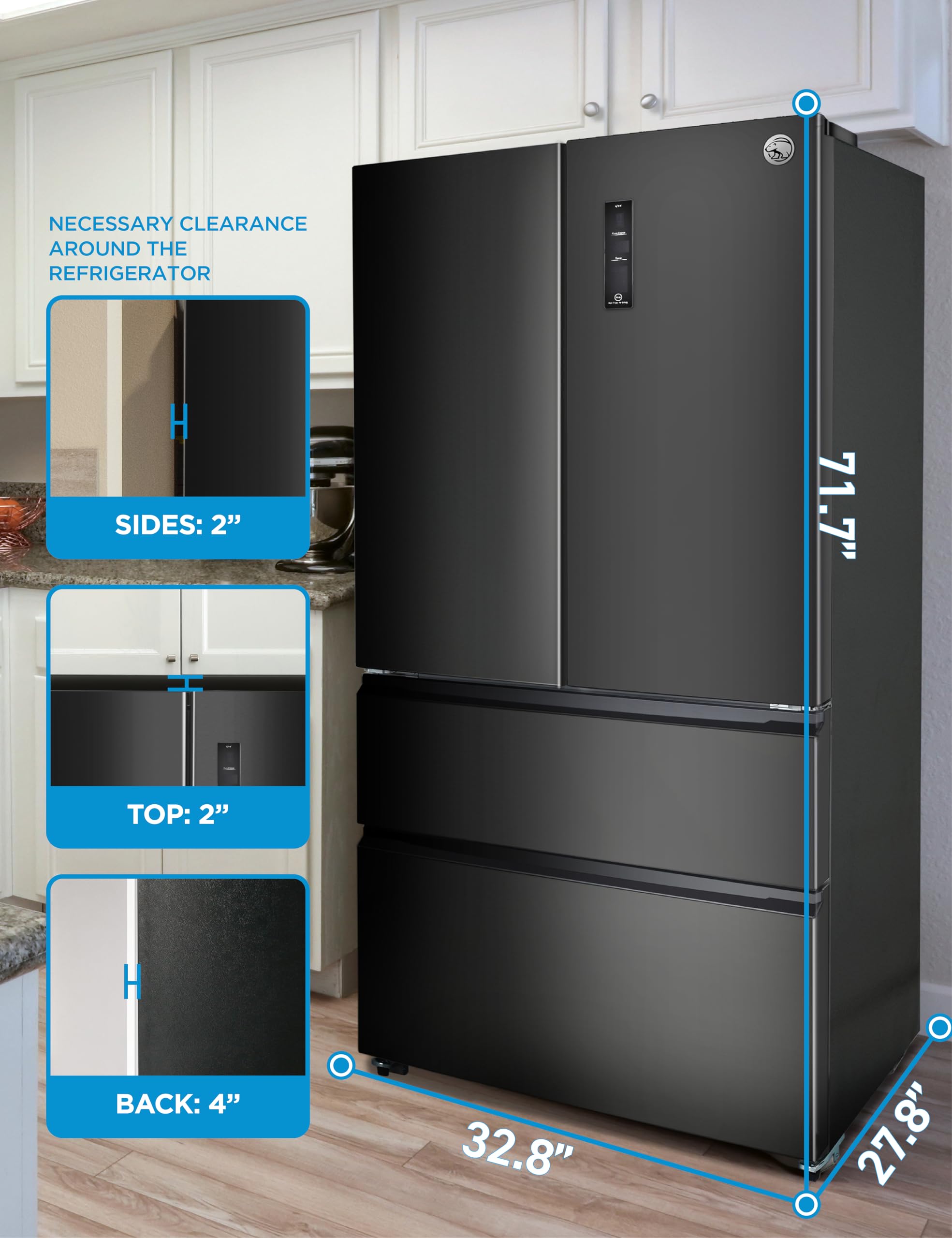 Commercial Cool 18.9 cu. ft. French Door Refrigerator, 33 Inch Wide Refrigerator With 2 Bottom Mount Freezer Drawers, Frost Free, LED Lighting, Digita - View 6 | Fridge.com