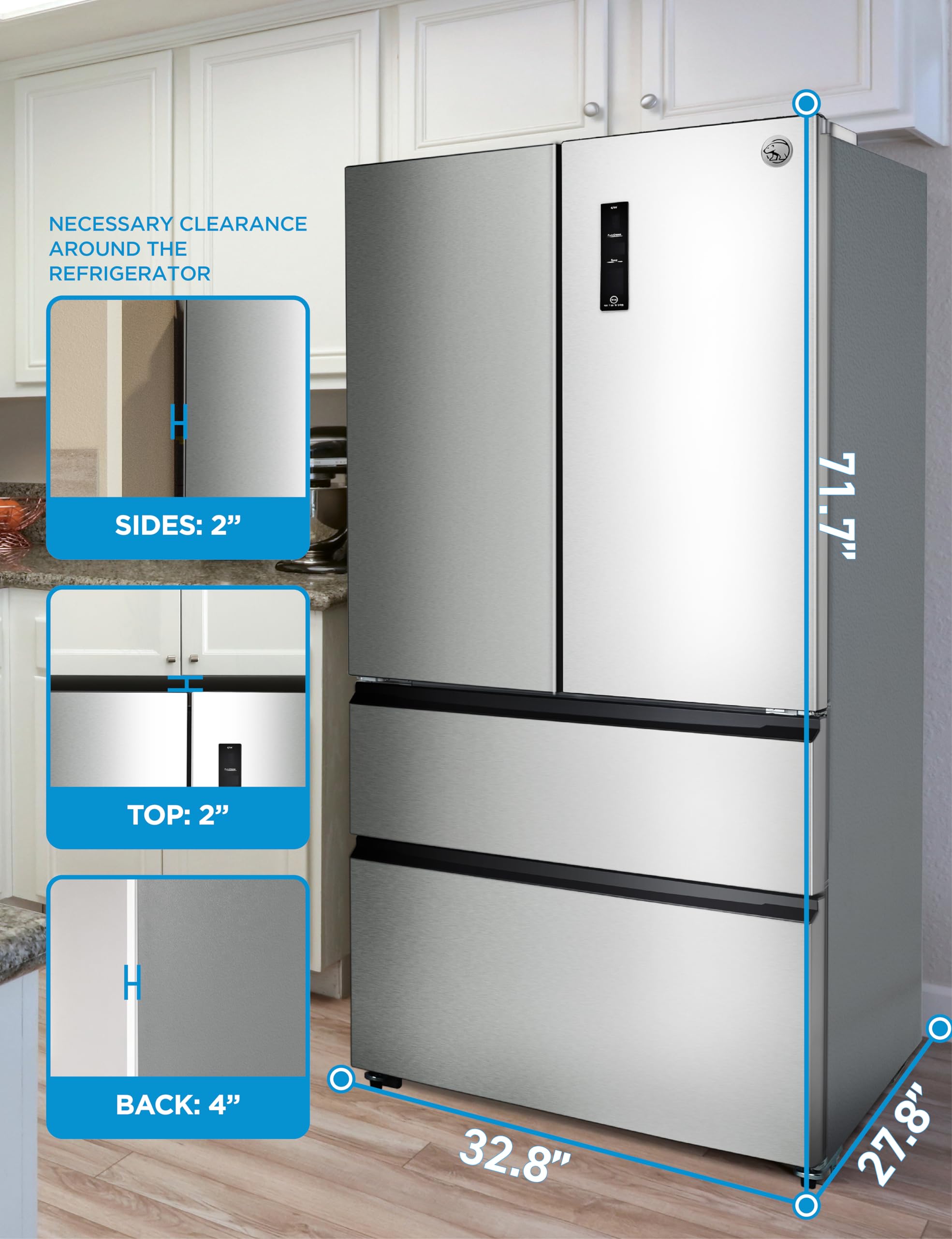 Commercial Cool 18.9 cu. ft. French Door Refrigerator, 33 Inch Wide Refrigerator With 2 Bottom Mount Freezer Drawers, Frost Free, LED Lighting, Digita - View 6 | Fridge.com