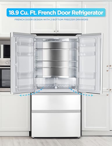 Commercial Cool 18.9 cu. ft. French Door Refrigerator, 33 Inch Wide Refrigerator With 2 Bottom Mount Freezer Drawers, Frost Free, LED Lighting, Digital Temperature Control, CCRF1890KW, White - View 3 | Fridge.com