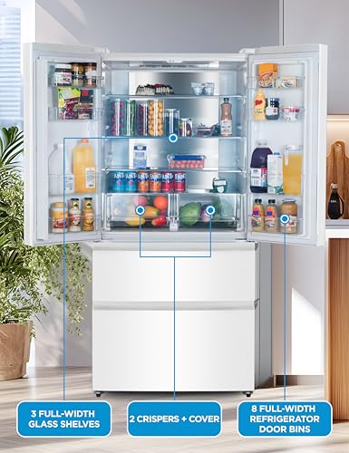 Commercial Cool 18.9 cu. ft. French Door Refrigerator, 33 Inch Wide Refrigerator With 2 Bottom Mount Freezer Drawers, Frost Free, LED Lighting, Digital Temperature Control, CCRF1890KW, White - View 5 | Fridge.com