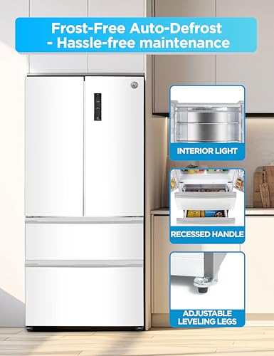 Commercial Cool 18.9 cu. ft. French Door Refrigerator, 33 Inch Wide Refrigerator With 2 Bottom Mount Freezer Drawers, Frost Free, LED Lighting, Digital Temperature Control, CCRF1890KW, White - View 6 | Fridge.com