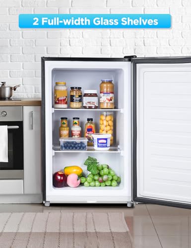 Commercial Cool 3.0 cu. ft. Upright Freezer With 2 Removable Glass Shelves, Reversible Door, Adjustable Thermostat, Mini Freezer With Space Saving Flat Back, Manual Defrost, CCUL30B, Black - View 4 | Fridge.com