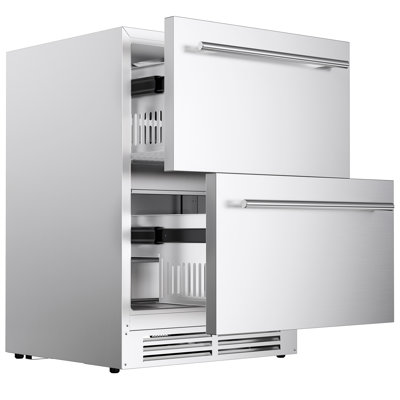 24″ 5.3 Cu.ft Undercounter Outdoor Drawer Refrigerator for Patio, Built-in or Freestanding - Stainless Steel — Coolake, model 160DDR-Coolake