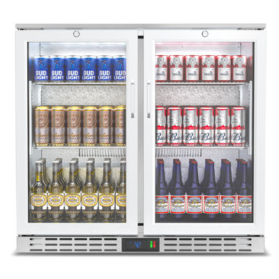 Coolake 36 Inch 7.4 Cu.ft Back Bar Cooler Commercial Under Counter Beverage Refrigerator With 2 Glass Doors & Led Lighting, Stainless Steel Bottle Coo | Fridge.com