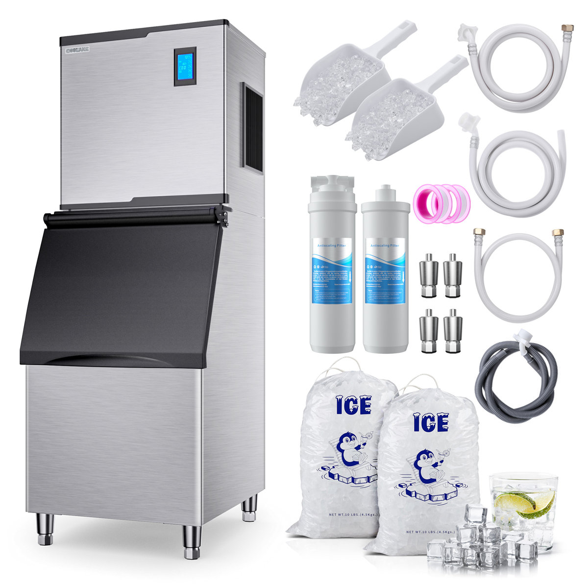 Coolake 550 Lb. Daily Production Cube Clear Ice Freestanding Ice Maker | Fridge.com