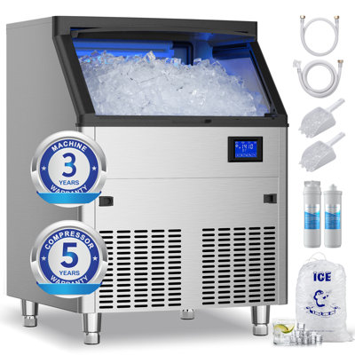 Coolake - Commercial Under Counter Freestanding Ice Maker Machine 450lbs/24H with 135lbs Storage - Stainless Steel | Fridge.com