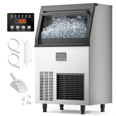 Coolake Commercial Ice Maker Machine 130lbs/24h, Under Counter Ice Machine With 34lbs Storage, 115v Air Cooled Stainless Steel Freestanding Ice Maker | Fridge.com
