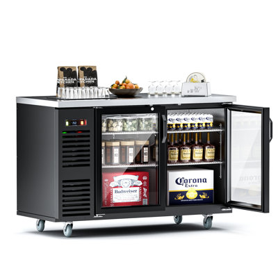 60 Commercial Back Bar Cooler With 2 Glass Doors, 19.4 Cu.ft. Stainless Steel Top Back Bar Refrigerator — Coolake, model MBB-60BHG