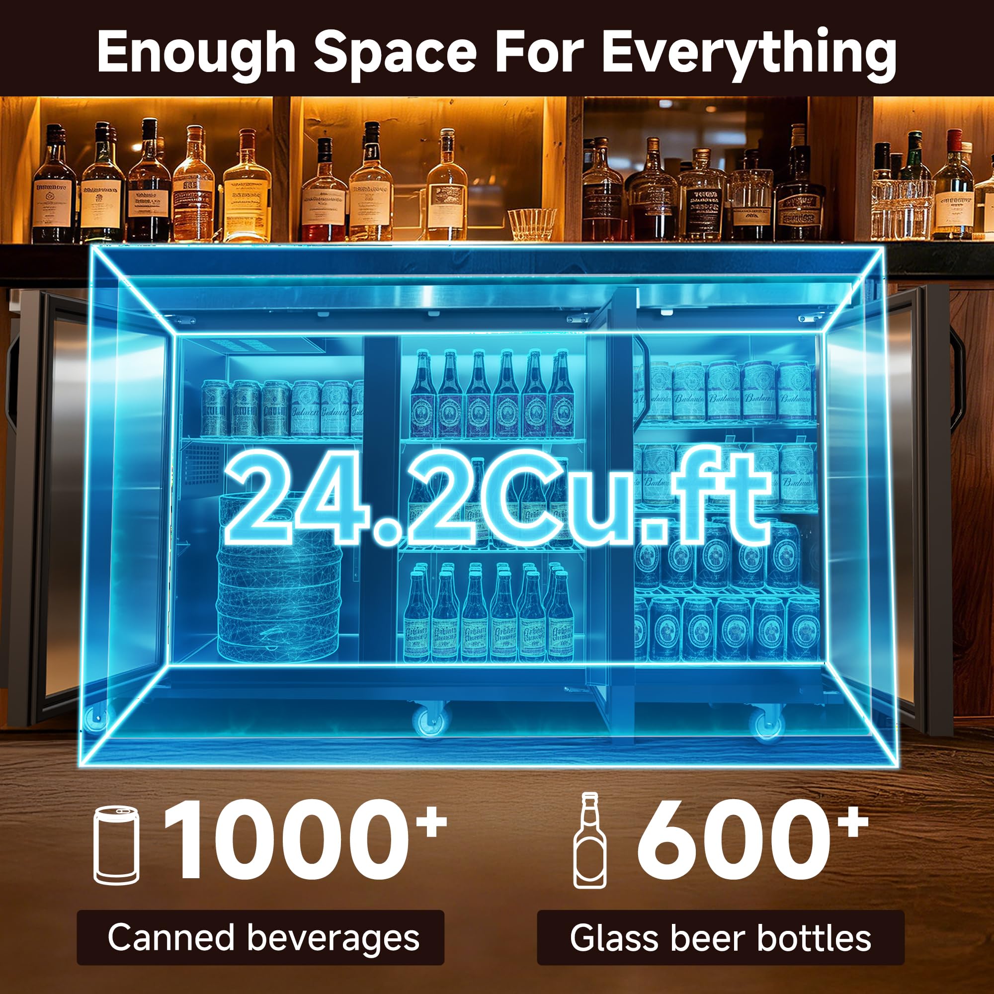 Coolake 72 W Commercial Back Bar Cooler With Stainless Steel Top, 24.2 cu.ft Counter Height Back Bar Refrigerator, Solid Door Back Bar Fridge With Le - View 2 | Fridge.com