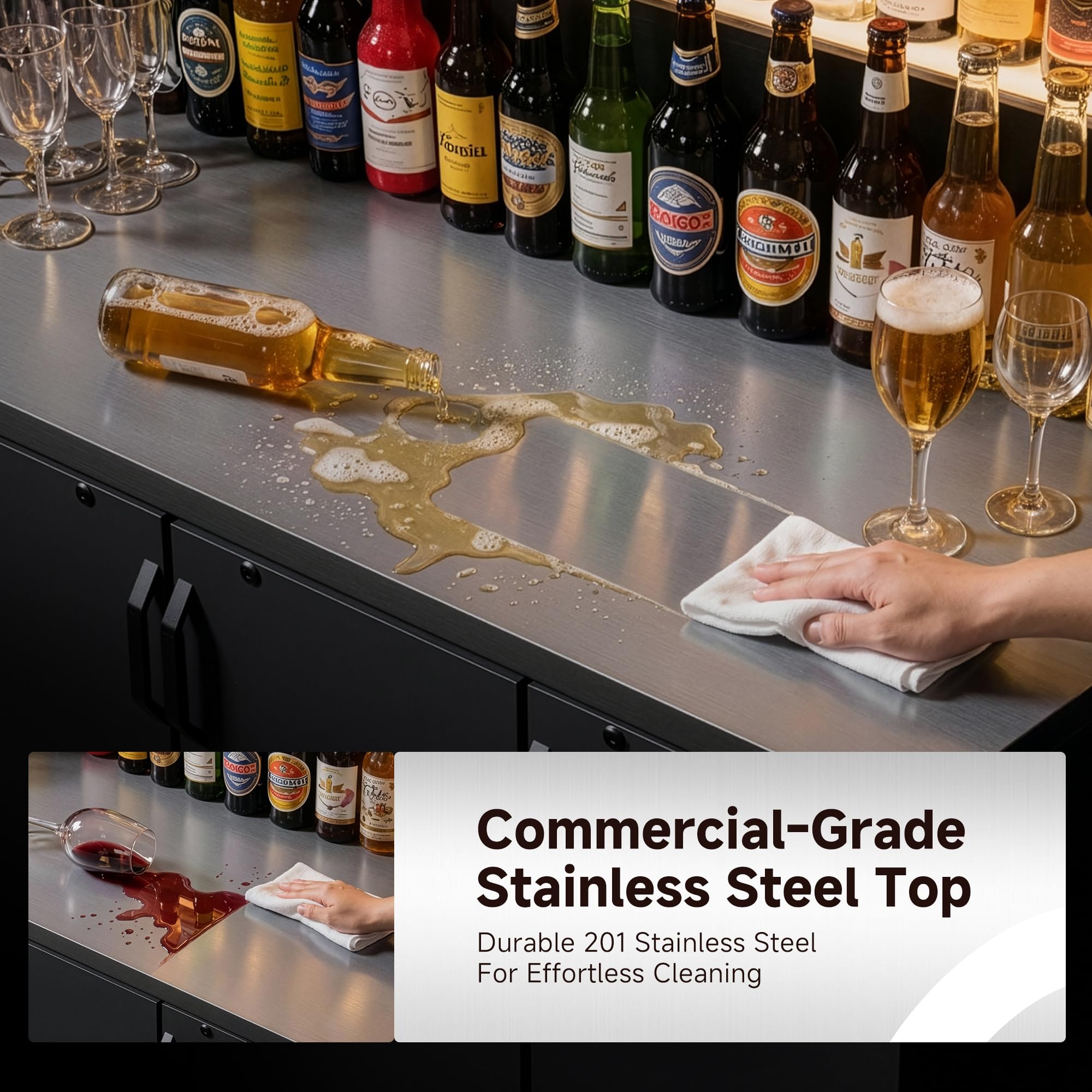 Coolake 72 W Commercial Back Bar Cooler With Stainless Steel Top, 24.2 cu.ft Counter Height Back Bar Refrigerator, Solid Door Back Bar Fridge With Le - View 3 | Fridge.com