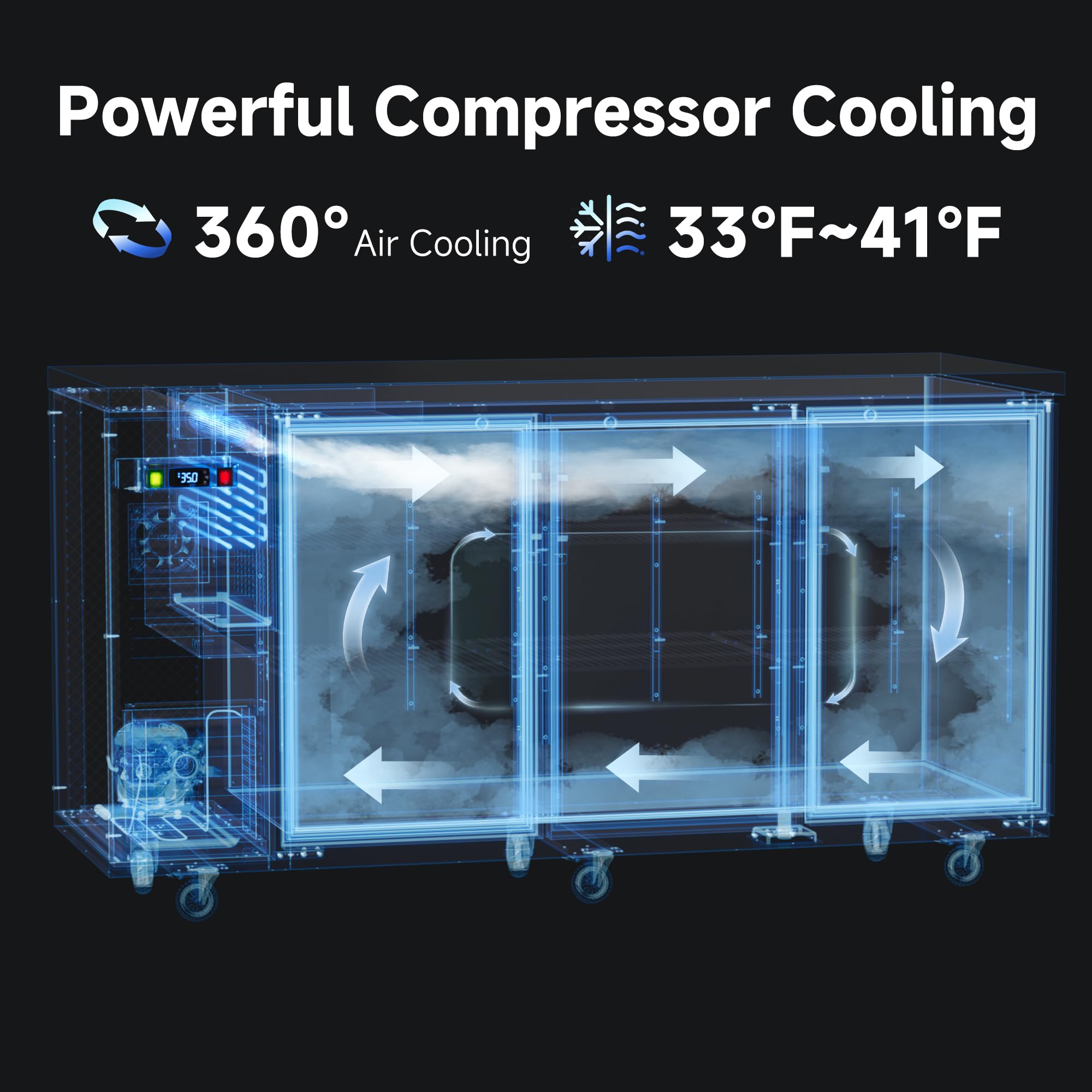 Coolake 72 W Commercial Back Bar Cooler With Stainless Steel Top, 24.2 cu.ft Counter Height Back Bar Refrigerator, Solid Door Back Bar Fridge With Le - View 4 | Fridge.com