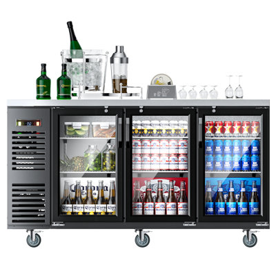 Coolake 72 Commercial Back Bar Cooler With 3 Glass Doors, 24.2 Cu.ft. Stainless Steel Top Back Bar Refrigerator With Led Lighting, Counter Height Bac | Fridge.com
