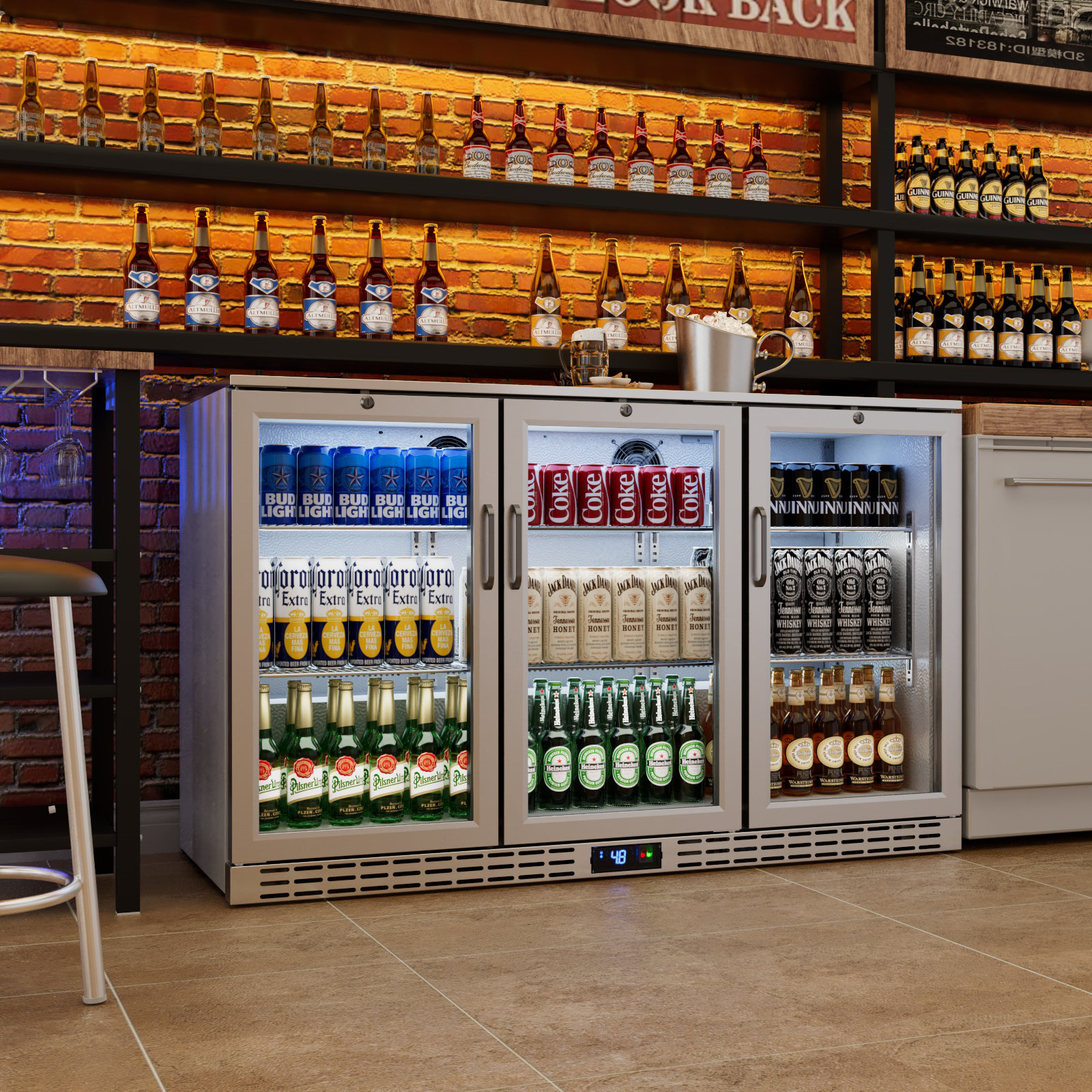 Coolake - 53 inch 11.7 cu.ft Back Bar Cooler Commercial Counter Height Beverage Refrigerator in Stainless Steel - Silver | Fridge.com