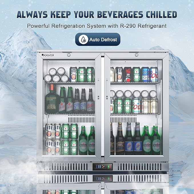 COOLSKI 36 Inch Back Bar Cooler, Under Counter Beverage Refrigerator With Glass Doors, Commercial Counter Height Display Fridge For Beer Soda, 7.4 Cu.Ft. Capacity/LED Lighting/Etl Nsf Approved - View 2 | Fridge.com