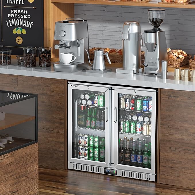 COOLSKI 36 Inch Back Bar Cooler, Under Counter Beverage Refrigerator With Glass Doors, Commercial Counter Height Display Fridge For Beer Soda, 7.4 Cu.Ft. Capacity/LED Lighting/Etl Nsf Approved - View 5 | Fridge.com