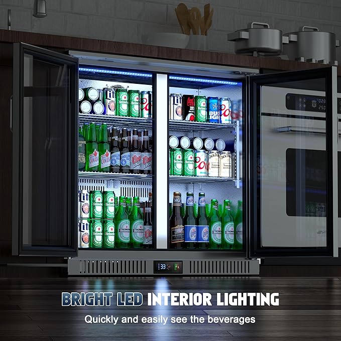 COOLSKI 36 Inch Back Bar Cooler, Under Counter Beverage Refrigerator With Glass Doors, Commercial Counter Height Display Fridge For Beer Soda, 7.4 Cu.Ft. Capacity/LED Lighting/Etl Nsf Approved - View 6 | Fridge.com