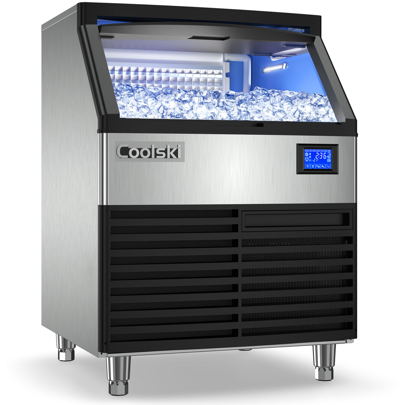 COOLSKI Commercial Ice Machine 200 Daily Production, Under Counter Ice Maker with Ice Bin LED Lighting, ETL Approved | Fridge.com
