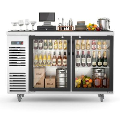 60 in. W 20.5 cu. ft. Commercial Under Height Back Bar Cooler Refrigerator with Glass Door - Stainless Steel — COOLSKI, model MBB-60SHG
