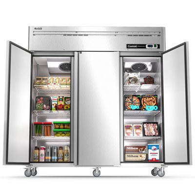 Coolski 72.8 in. 54 cu. ft. Auto / Cycle Defrost Commercial Freezer Reach in 3 Door Upright Freezer in Stainless Steel | Fridge.com