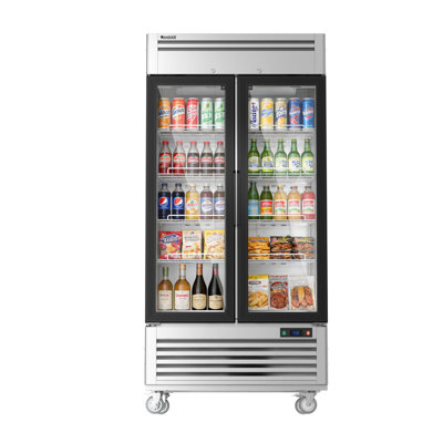 COOLSKI 40 In. 33.5 Cu. Ft. Commercial Display Refrigerator Merchandiser Beverage Cooler 2 Glass Door In Stainless Steel - View 1 | Fridge.com