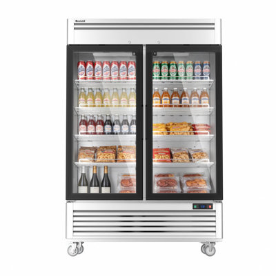 COOLSKI 54 In. 47.5 Cu. Ft. Commercial Display Refrigerator Merchandiser Beverage Cooler 2 Glass Door In Stainless Steel - View 1 | Fridge.com