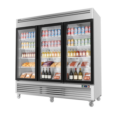 Coolski 82 in. 78.2 cu. ft. Commercial Display Refrigerator Merchandiser Beverage Cooler 3 Glass Door in Stainless Steel | Fridge.com