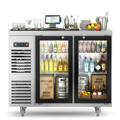 48 in. W 15.1 cu. ft. Commercial Under Height Back Bar Cooler Refrigerator with Glass Door in Stainless Steel — COOLSKI, model YY1-MBB-48SHG-Coolski