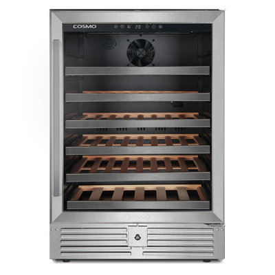 Cosmo Lumin Collection 24 in. 52-Bottle Single Zone Compressor Wine Cooler, Digital Controls, LED Lighting, Stainless Steel | Fridge.com
