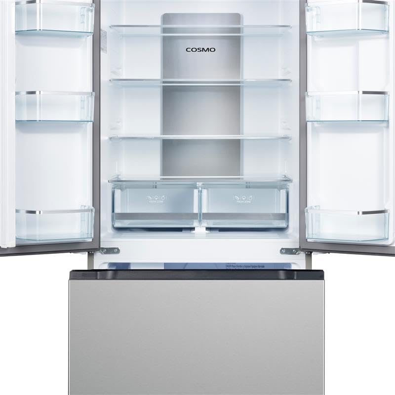 Cosmo 30 in. Vista Collection 17.5 cu. ft. Counter Depth 3-Door French Door Refrigerator, Freezer Drawer, Stainless Steel - View 5 | Fridge.com
