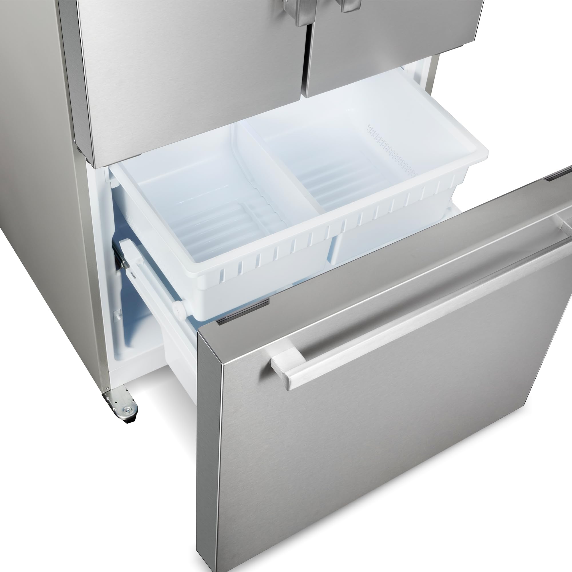 Cosmo 30 in. Vista Collection 17.5 cu. ft. Counter Depth 3-Door French Door Refrigerator, Freezer Drawer, Stainless Steel - View 6 | Fridge.com