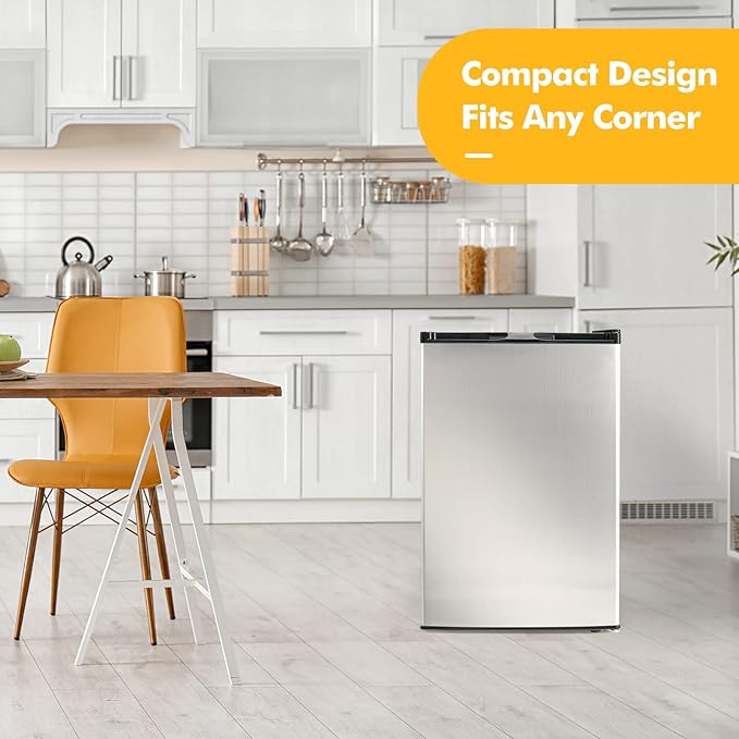 COSTWAY EP23796 Mini Size With Stainless Steel 3.0 cu ft Capacity-Adjustable Compact Single Door Upright Freezer, Gray+Black - View 2 | Fridge.com