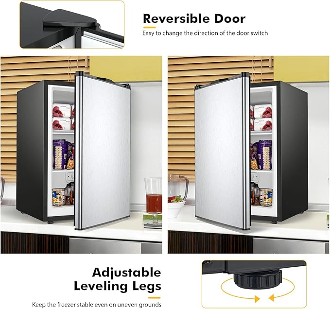 COSTWAY EP23796 Mini Size With Stainless Steel 3.0 cu ft Capacity-Adjustable Compact Single Door Upright Freezer, Gray+Black - View 5 | Fridge.com