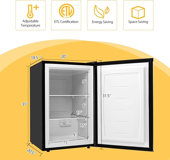 COSTWAY EP23796 Mini Size With Stainless Steel 3.0 cu ft Capacity-Adjustable Compact Single Door Upright Freezer, Gray+Black - View 6 | Fridge.com