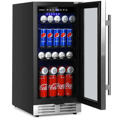 Costway 15'' W Built-In 100 Cans (12 oz.) Beverage Cooler with Glass Door | Fridge.com