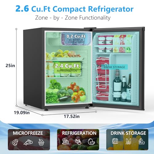 Cowsar 2.6 cu.ft Mini Fridge With Freezer, Single-Door Compact Refrigerator, 7 Settings Temperature Adjustable, 2 Removable Shelves, Commercial Small Fridge For Bedroom, Office, Kitchen, Dorm, Black - View 2 | Fridge.com
