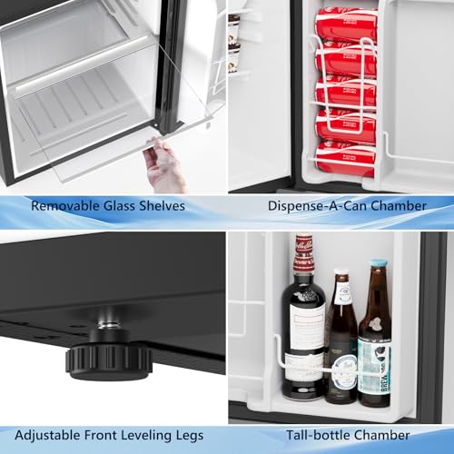 Cowsar 2.6 cu.ft Mini Fridge With Freezer, Single-Door Compact Refrigerator, 7 Settings Temperature Adjustable, 2 Removable Shelves, Commercial Small Fridge For Bedroom, Office, Kitchen, Dorm, Black - View 4 | Fridge.com