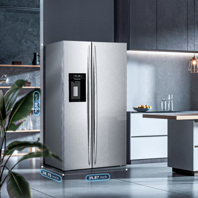 21 Cu.ft. 36" Depth Side-by-side Refrigerator With Ice & Water Dispenser, Auto Defrost, Gray Stainless Steel, For Kitchen/office/commercial | Fridge.com