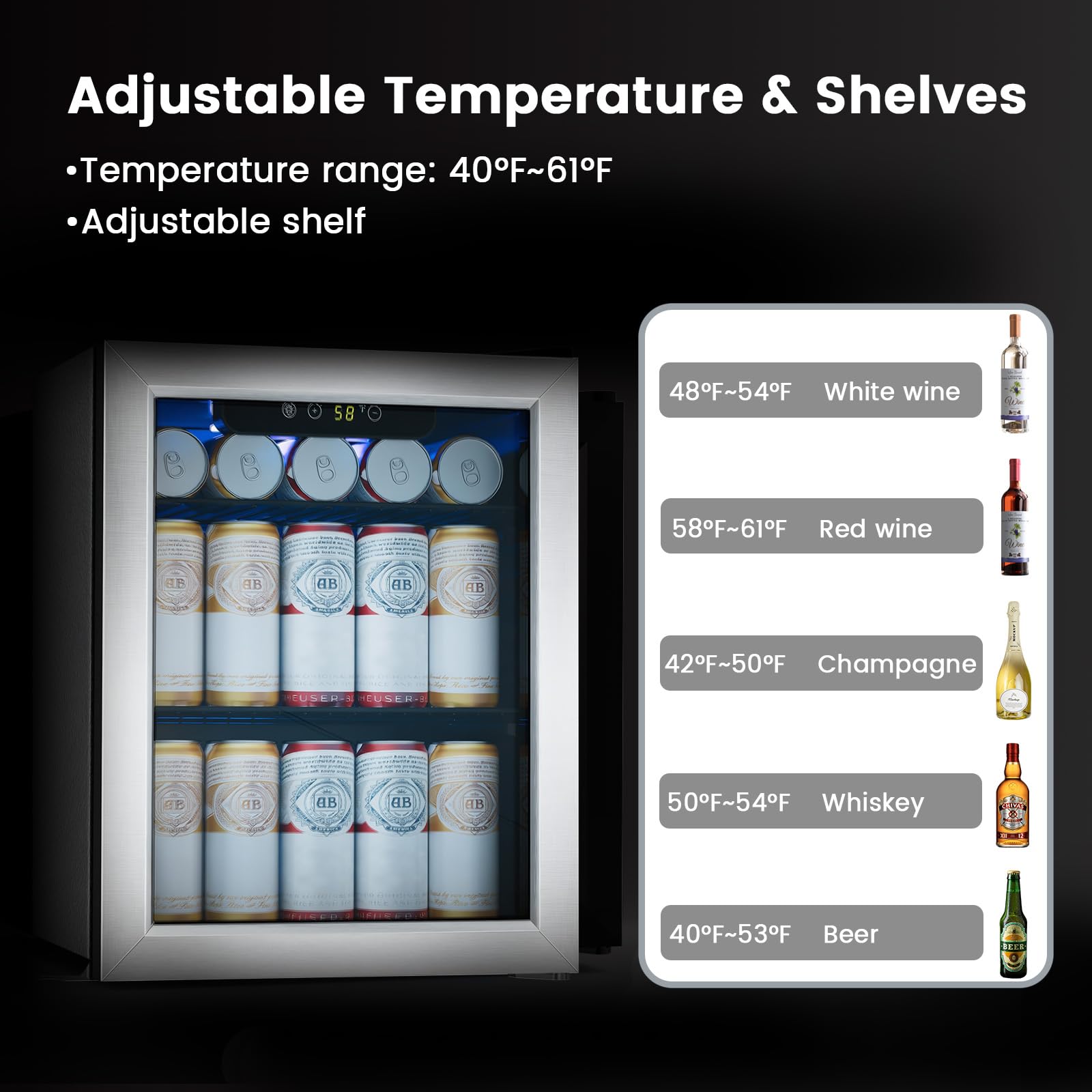 COWSAR 1.7 Cu. Ft Mini Beverage Refrigerator, 68 Cans, 16 Bottles Compact Drink Cooler with Glass Door & Touch Controls for Home, Office Bar | Fridge.com