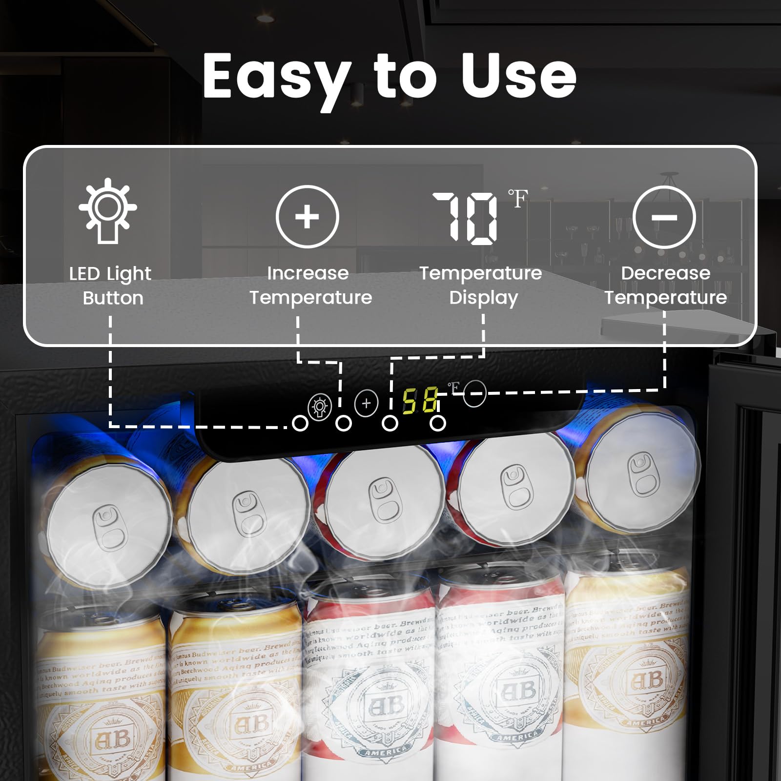 Cowsar 1.7 cu. ft Mini Beverage Refrigerator, 68 Cans, 16 Bottles Compact Drink Cooler With Glass Door & Touch Controls For Home, Office Bar - View 5 | Fridge.com