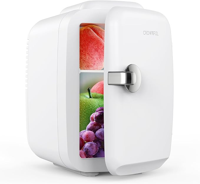 CROWNFUL Mini Fridge, 4 Liter/6 Can Portable Cooler and Warmer Personal Refrigerator for Skin Care, Cosmetics, Beverage, Food,Great for Bedroom, Office, Car, Dorm, ETL Listed (White) | Fridge.com