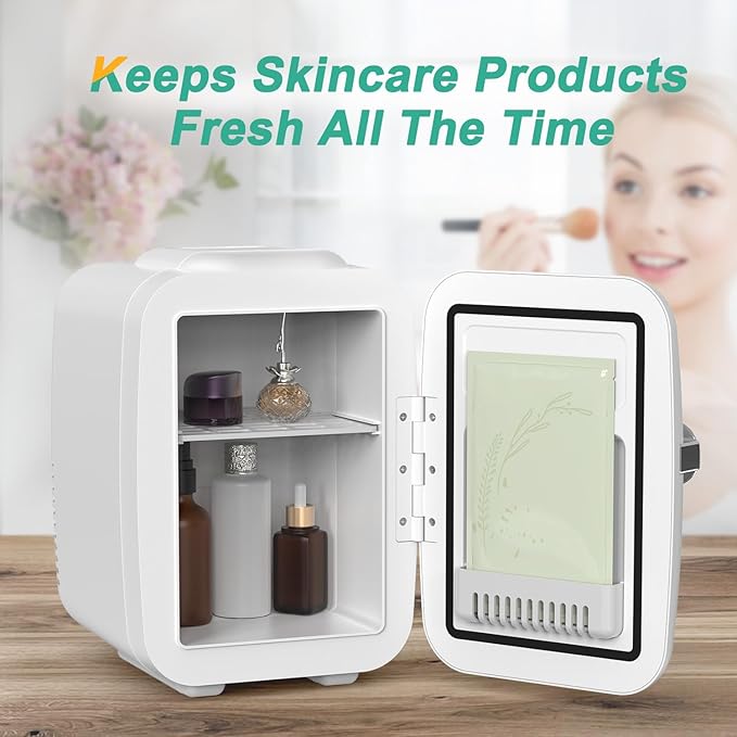CROWNFUL Mini Fridge, 4 Liter/6 Can Portable Cooler And Warmer Personal Refrigerator For Skin Care, Cosmetics, Beverage, Food,Great For Bedroom, Office, Car, Dorm, Etl Listed (White) - View 5 | Fridge.com