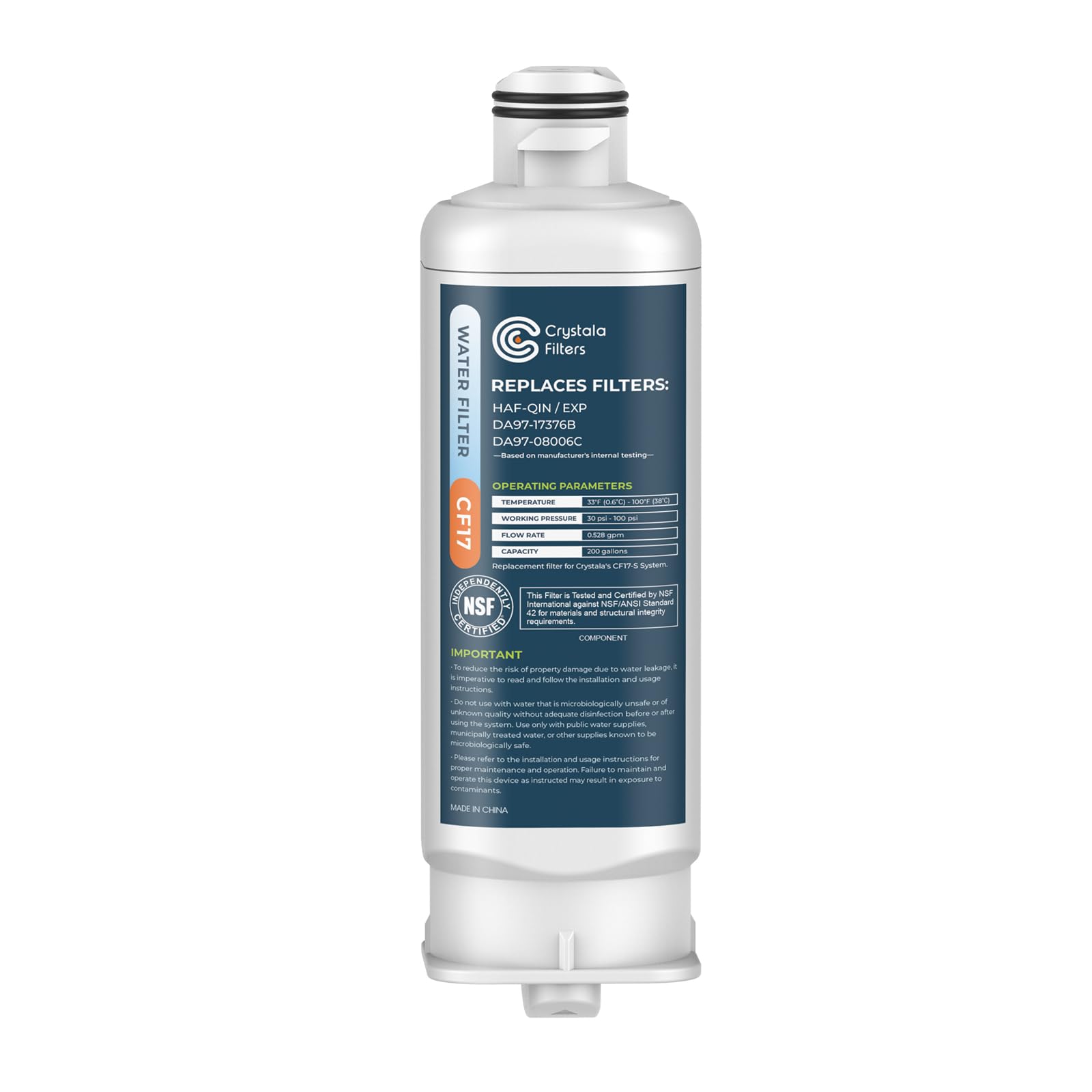 Crystala Filters Replacement for DA97-17376B Refrigerator Water Filter, Compatible with Samsung HAF-QIN, HAF-QIN/EXP, BRF365200AP/AA, DA97-08006C, RF23M8070SG, RF23M8070SR (1 Pack) | Fridge.com