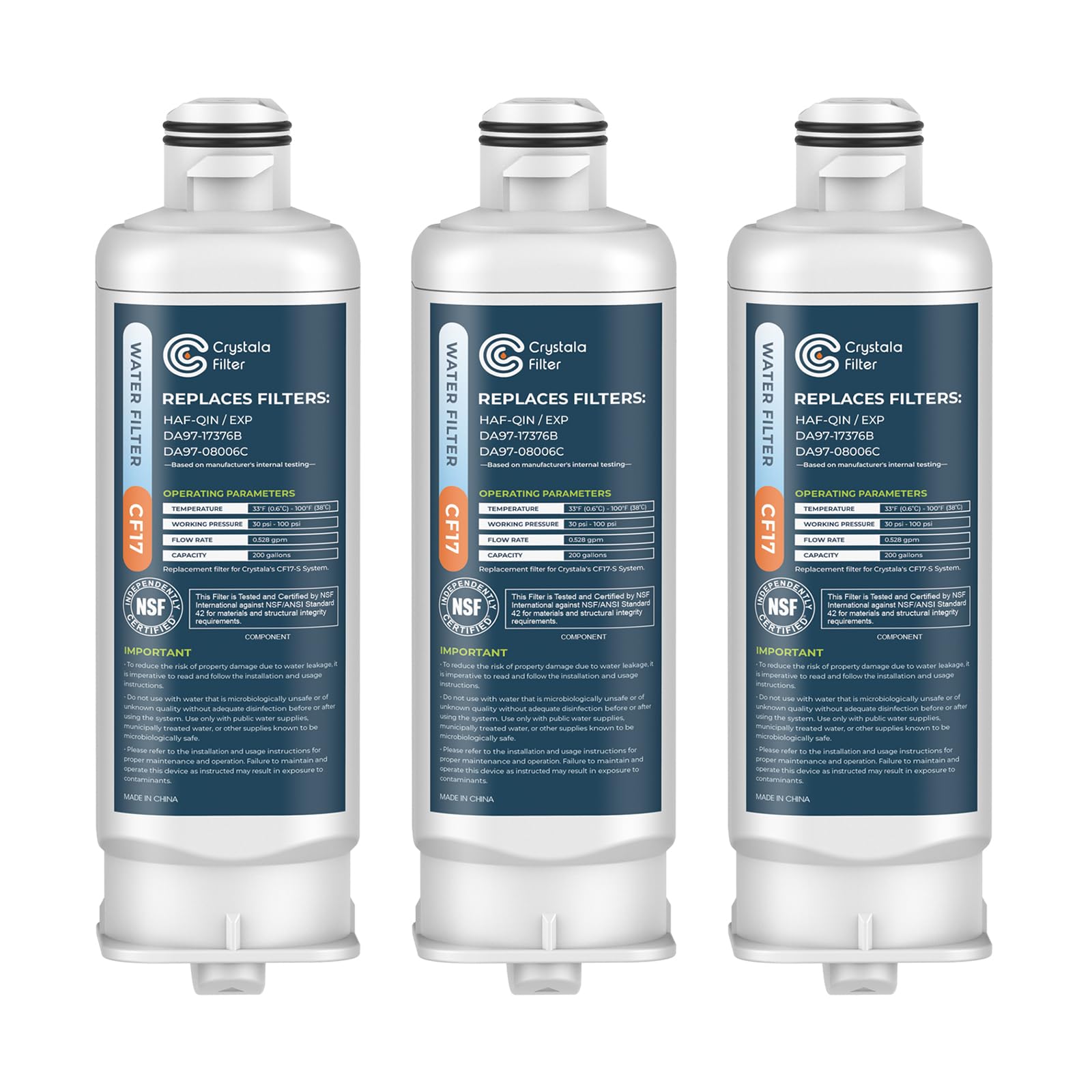 Crystala Filters Replacement For Da97-17376b Water Filter, Nsf 42 Compatible With Samsung Haf-Qin, Haf-Qin/Exp, Da97-08006c, Rf23m8070sg, Rf23m8070sr, Rf23m8090sg, Rf23m8570sr (3 Pack) | Fridge.com