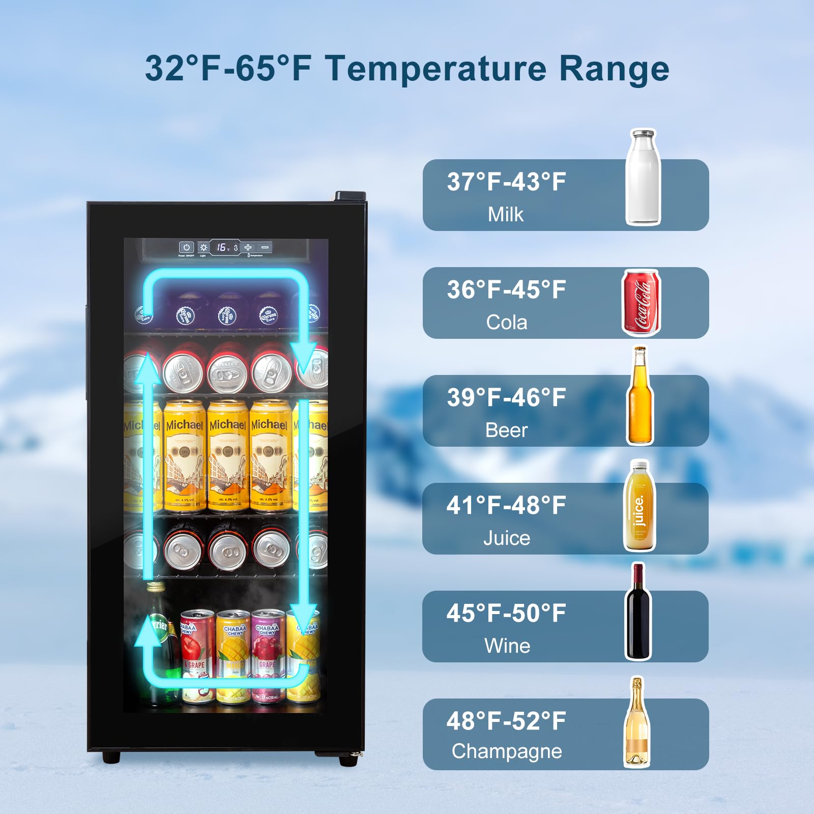 Cucina Magica Beverage Refrigerator 180 Can, Black Beer Fridge with Glass Door, 3.2 Cu Ft Mini Fridge for Drinks, Freestanding Cooler with Adjustable Shelves & Digital Temp Control | Fridge.com