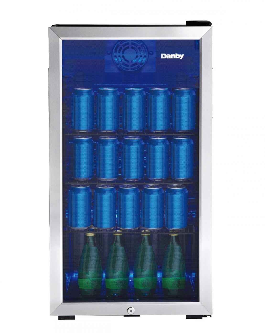 Danby 17.5'' W Freestanding 117 Cans (12 oz.) 3.1 Cubic Feet Beverage Cooler with Reversible Glass Door | Fridge.com