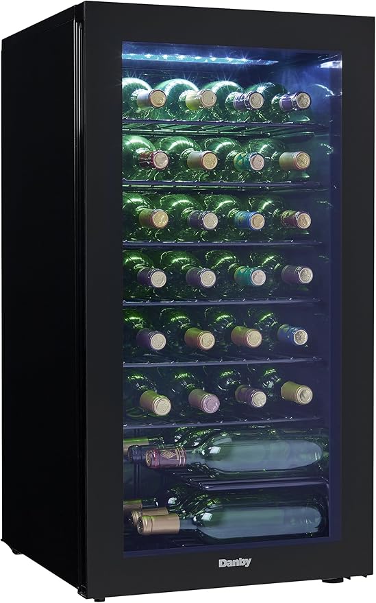 Danby DWC036A2BDB-6 3.3 Cu. Ft. Free Standing Wine Cooler, Holds 36 Bottles, Single Zone Drinks Fridge with Glass Door-Beverage Chiller for Kitchen, Home Bar, in Black | Fridge.com