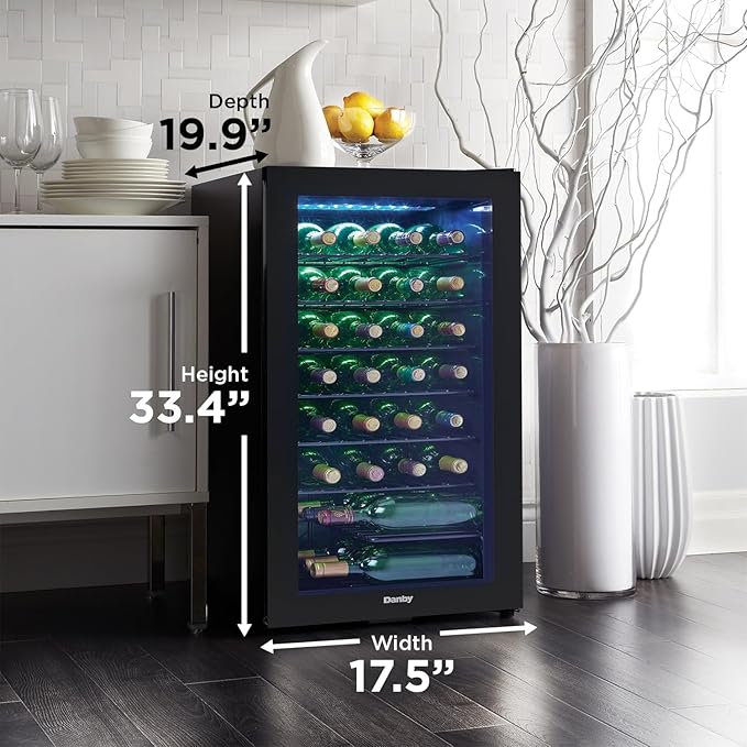 Danby DWC036A2BDB-6 3.3 cu. ft. Free Standing Wine Cooler, Holds 36 Bottles, Single Zone Drinks Fridge With Glass Door-Beverage Chiller For Kitchen, Home Bar, In Black - View 4 | Fridge.com