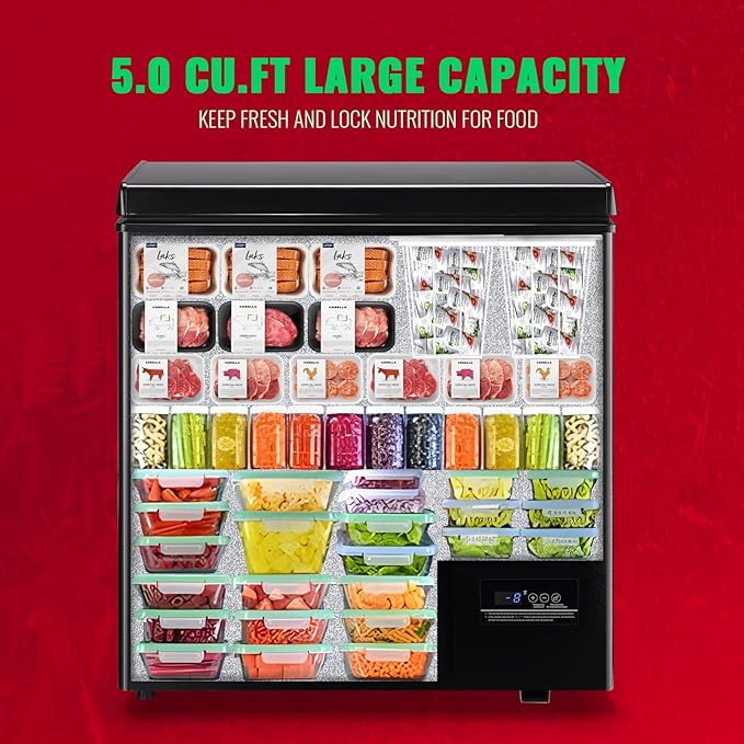 DEMULLER Chest Freezer 5.0Cubic Feet Deep Freezer Freestanding Freezers with 2 Removable Stainless Steel Basket, Mini Freezer Top Open Door Compact Freezer with Electronic Control 41℉ to -15℉BLACK | Fridge.com