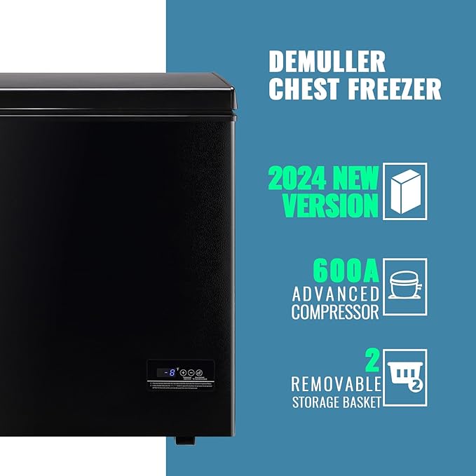 Chest Small Freezer with Electronic Control 41℉ to -15 ℉ Freestanding Deep Mini Freezers with 2 Removable Stainless Steel Basket Top Open Door BLACK | Fridge.com