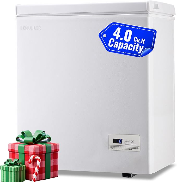 DEMULLER 4.0 Cu.ft Chest Freezer with Electronic Panel, Accurate Temperature Display to 1 ℉, White Deep Freezing Machine with 2 Removable Baskets, Compact Size for Any Space | Fridge.com